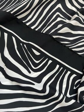 Large Scarf White and Black Edge Square 35"x35" Polyester 1988 Avon Zebra Print